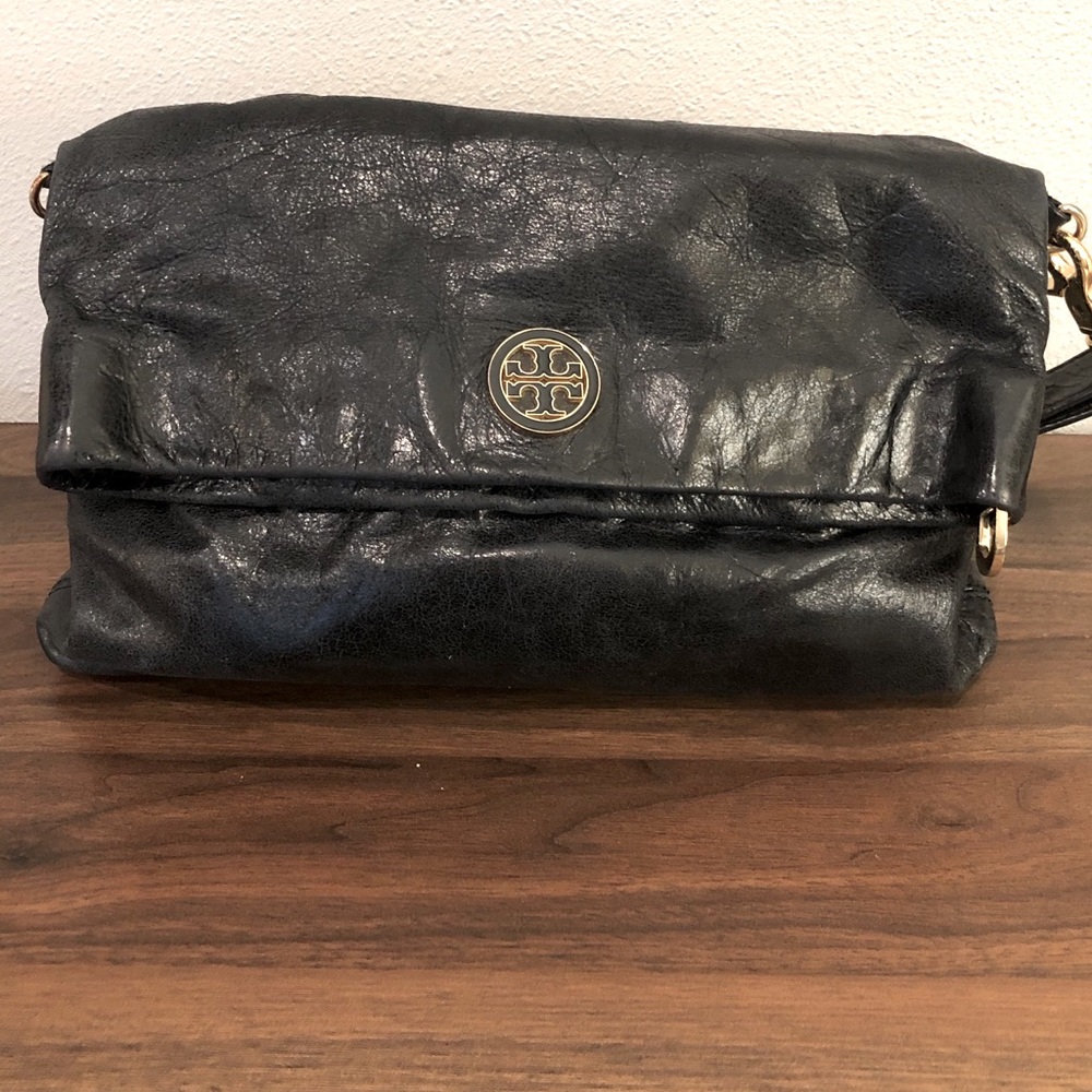 Tory Burch Dena Foldover Crossbody Black Bag